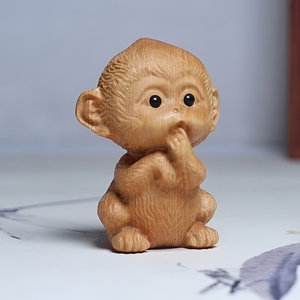 柏木木雕卡通猴子可爱生肖猴动物木质小摆件桌面装饰品钥匙扣挂件