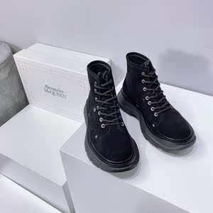 代购alexander mcqueen麦昆短靴厚底短筒靴系带侧拉链马丁靴女靴