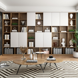 北欧整面墙大书柜到顶简约现代客厅背景墙落地展示柜陈列柜置物架