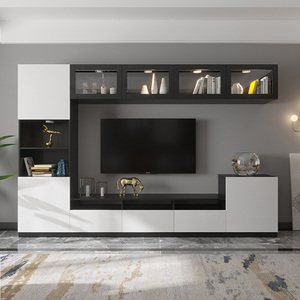 简约现代客厅黑白配电视柜挂墙背景墙组合壁柜吊柜北欧定制柜子