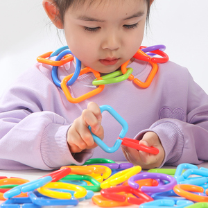 手指精细几何扣环 链条连环扣塑料积木项链玩具桌面儿童动作训练