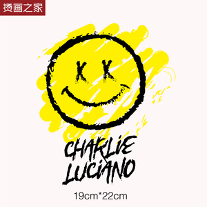 潮男欧美外贸笑脸手绘图案印花衣服辅料贴热转印t恤烫画手工烫图