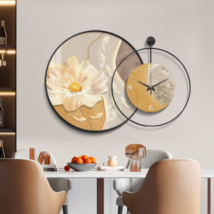 九鱼图餐厅钟表挂钟装饰画现代轻奢客厅过道背景高档饭厅时钟挂墙