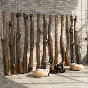 中式电视背景墙真木头创意艺术墙面装饰茶室实木壁饰复古木料diy