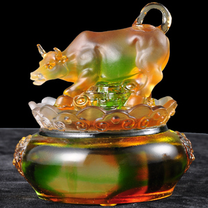 琉璃十二生肖牛摆件华尔街招财牛创意可爱牛装饰客厅办公桌工艺品