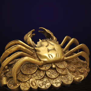 黄铜金钱螃蟹摆件风水招财工艺品客厅电视柜玄关办公桌装饰品摆设