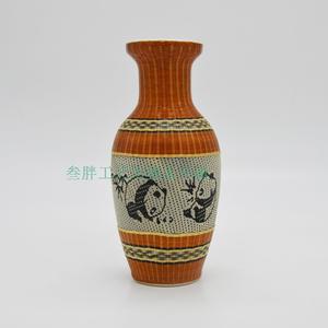 四川特色成都特产平乐古镇特色手工艺品瓷胎竹编熊猫花瓶