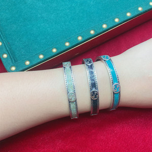 现货正品gucci古驰古奇经典手镯双g珐琅绿色纯银男女手环情侣礼物