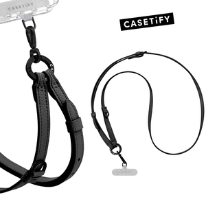 CASETiFY适用苹果手机壳挂绳三星华为斜跨背带黑色皮革多功能挂脖