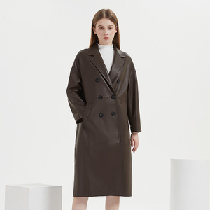 max原版复刻西装领茧型双排扣长款皮衣女mara绵羊皮真皮风衣外套