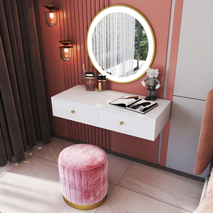 北欧实木壁挂式梳妆台现代简约小户型挂墙收纳柜轻奢飘窗化妆桌zb