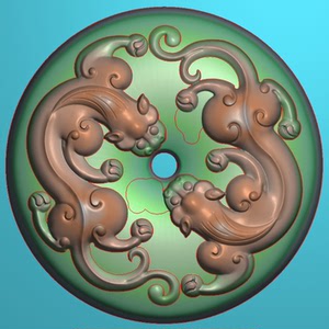 c501螭龙平安扣精雕图牌浮雕图玉石电脑雕刻图