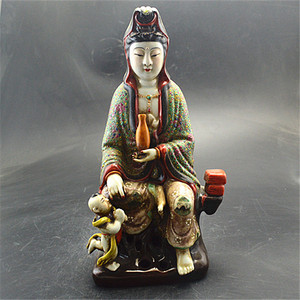民国曾龙升重工粉彩坐石观音佛像 雕塑古瓷器古玩民间收藏摆件