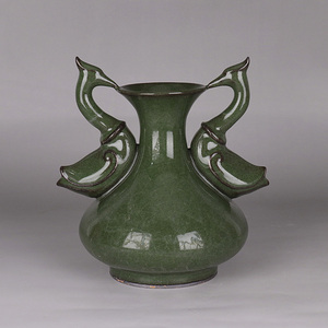 宋代官窑绿釉双凤花瓶仿古瓷器古董古玩老货摆件收藏家居道具饰品