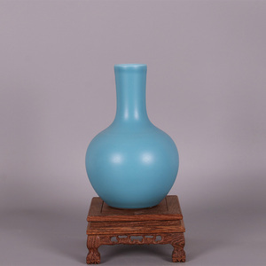清雍正天青色花天球瓶仿古瓷器摆件景德镇单色釉花瓶古董古玩官窑