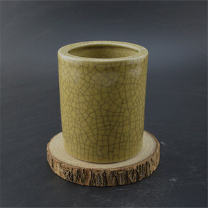 景德镇仿古陶瓷宋哥窑冰黄釉开片箭筒笔筒文房四宝古玩古器收藏