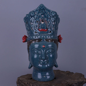 大周柴窑加彩佛头佛首仿出土古瓷器玩董收藏家居玄关摆件软装饰品