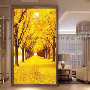 40dengliangliang34淘宝简约现代黄金大道银杏风景油画客厅玄关装饰
