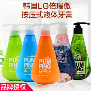 韩国LG进口倍瑞傲派缤pumping成人牙膏 液体按压式亮白清新口气