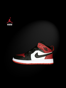 Jordan AJ 1 儿童鞋黑红脚趾高帮板鞋篮球鞋男童女童大小童运动鞋
