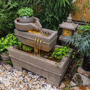 日式流水喷泉落地装饰摆件室内阳台田园风花园创意景观水景摆设