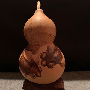 摆件金玉满堂天然文玩葫芦手工烫画鲤鱼招财烙画工艺精品包邮实拍