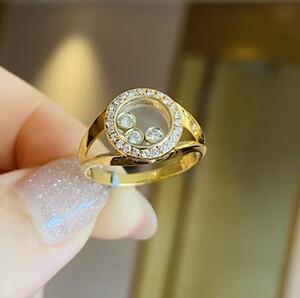 18k黄金材质 晶体干净 萧邦快乐钻石戒指 日本中古 女