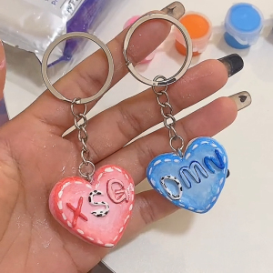 石塑粘土爱心钥匙扣黏土钥匙链手工泥塑diy材料包心形挂件情侣520