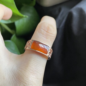 000人付款淘宝古玩收藏 银镶嵌红翡男士女士戒指一枚 品相如图 亏本