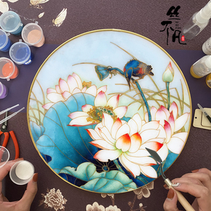 家和平安工笔荷花装饰挂画掐丝珐琅画diy景泰蓝非遗手工材料包