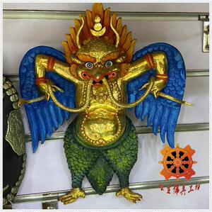佛具尼泊尔纯铜彩绘大鹏金翅鸟挂牌铜唐卡鎏金挂件大鹏鸟佛像