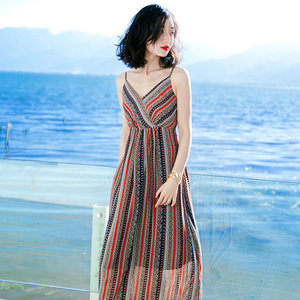 夏季普吉岛沙滩裙泰国海边度假裙修身显瘦超仙雪纺吊带连衣裙长裙