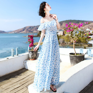 夏季普吉岛沙滩裙泰国海边度假修身显瘦超仙吊带雪纺连衣裙长裙子