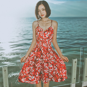夏季普吉岛沙滩裙泰国海边度假修身显瘦超仙a字裙雪纺中长连衣裙