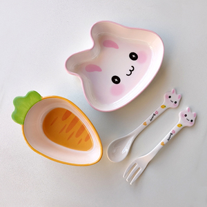 希尔兔子萝卜宝宝辅食小碗婴儿童密胺盘子吃水果零食餐碟叉勺餐具