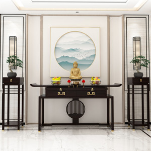 玄关实木供桌佛台新中式禅意财神爷供奉桌香案神龛家用贡桌长条案