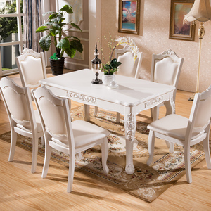 欧式餐桌椅组合6人4人实木白色长方形小户型吃饭桌子简欧西餐桌