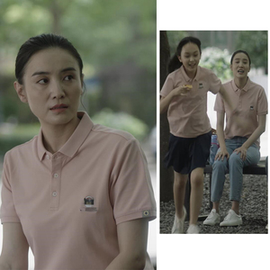 小舍得南俪宋佳同款粉色猫咪刺绣polo衫女夏t恤女2021年新款上衣