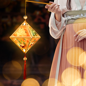 2022古风宫灯儿童手提小灯笼电子led过年老虎花灯手工制作diy材料