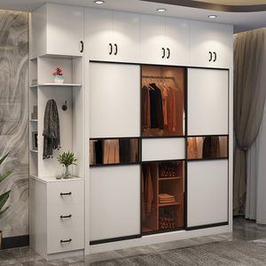 三门衣柜家用卧室收纳柜小户型柜子木质现代简约推拉滑移门挂衣柜