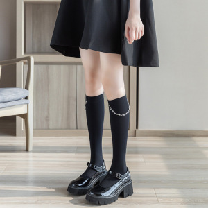 暗黑链条袜子日系jk朋克暗黑风个性中筒袜子甜酷穿搭半截小腿袜