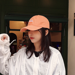 蔡小胖 美式橙橘色软顶棒球帽女潮牌显脸小鸭舌帽ins韩版帽子春夏