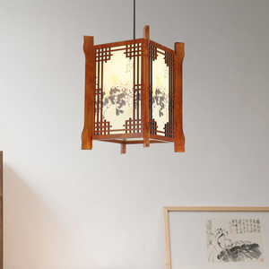 现代中式餐厅吊灯新古典中式灯具餐馆实木仿羊皮灯饰仿古茶楼吊灯