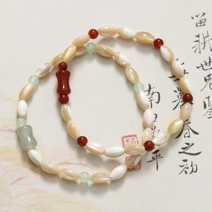 原创新中式 多喜乐 红玛瑙竹节马蹄贝手串diy国风手链女手饰