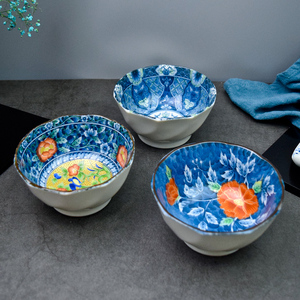 日本进口小碗家用配料碗蘸料碗锦红牡丹饭碗红花鸟餐具陶瓷火锅碗