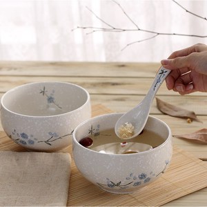 樱之歌日式新款雪花釉6寸骨瓷碗餐具套装高档大号陶瓷饭碗两只装