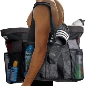 日本户外沙滩包透明网布大容量包游泳收纳袋旅行手提洗漱袋便携包