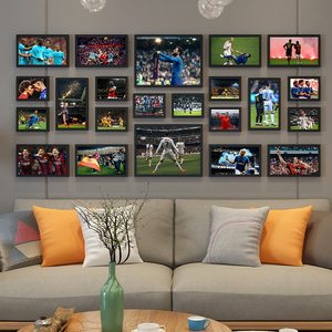 足球明星照片墙挂画梅西C罗内马尔海报装饰画体彩店组合相框壁画