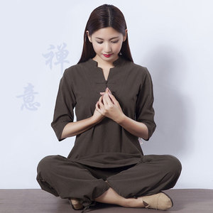 佛系女装夏季套装打坐寺院义工服尼姑服素衣海青衣居士服定制logo