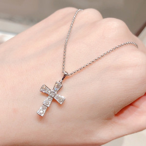 正品代购bvlgari 宝格丽项链18k白金镶钻cross十字架吊坠 情侣项